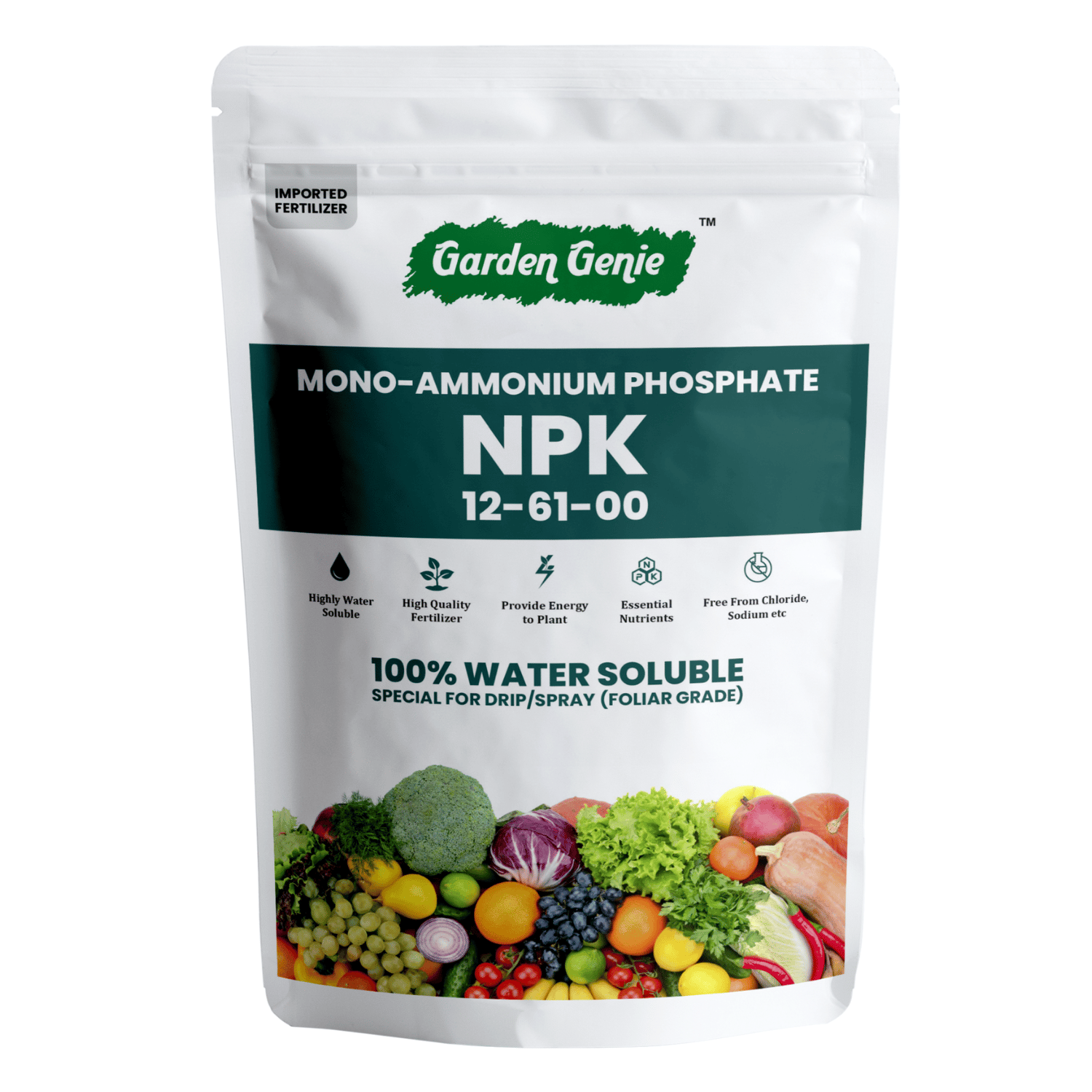 Garden Genie MAP (Mono Ammonium Phosphate) NPK 12 61 00 Fertilizers for Plants 380 Gm | Water Soluble Plant Growth Promoter | Foliar Spray Application