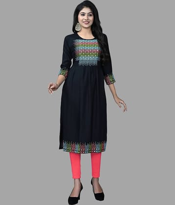 HAYA - Black Rayon Women's Straight Kurti ( Pack of 1 )