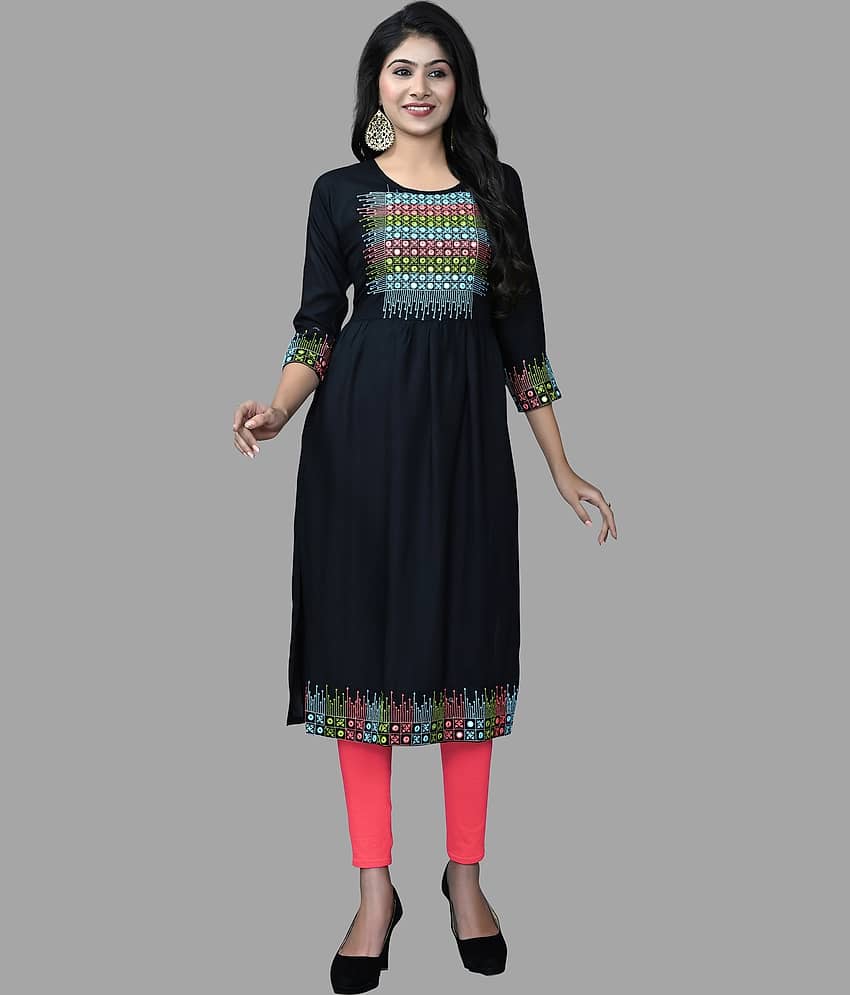 HAYA - Black Rayon Women's Straight Kurti ( Pack of 1 )
