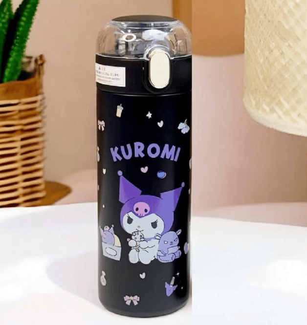 Stainless Steel Kuromi Water Bottle , Kuromi Sipper with Straw  350 ML