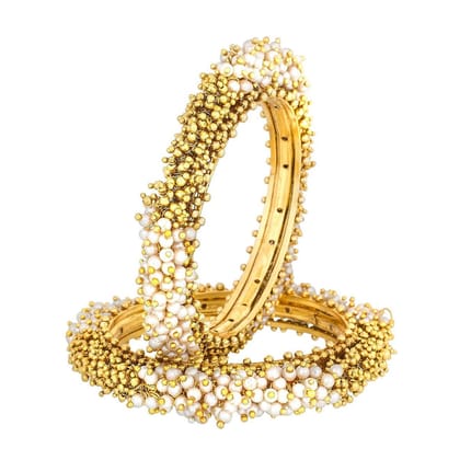 Cluster Pearls Antique 22K Gold Plated Bangle Set Of 2 (Pair) Women-Size: 2.8 Anna OR 2.5 Inches