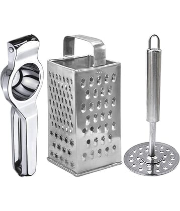 JISUN - Silver Stainless Steel Lemon Squeezer & Grater & Potato Masher ( Set of 3 )