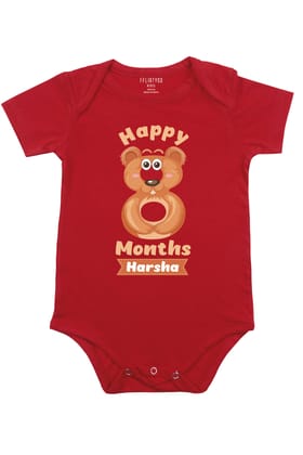 Eight Month Milestone Baby Romper | Onesies w/ Custom Name-Baby Romper / Red / 0-3 Months