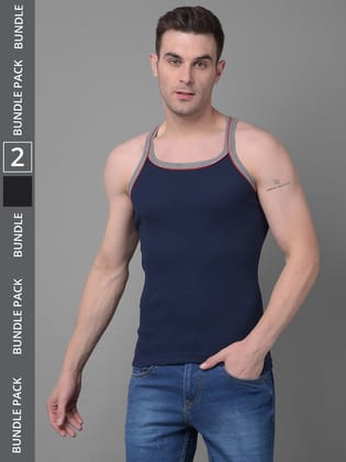 Men's Assorted Pack of 2 Solid Combed Cotton Racerback Styled Gym Vest