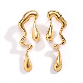 Minimalist Liquid Drop Stud Earrings for Women  Irregular Water-Inspired Geometric Design  Trendy Fluid Style Statemen