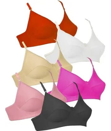 Kiran Enterprises Pack of 6 Cotton Non Padded T-Shirt Bra For Women ( Multicolor )