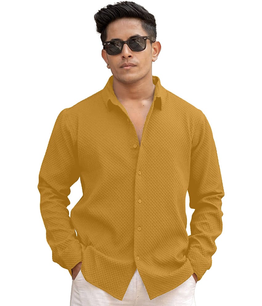 WEBRIC Cotton Blend Regular Fit Popcorn Textured Full Sleeves Men's Casual Shirt - Yellow ( Pack of 1 )