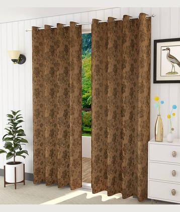 Kraftiq Homes Floral Blackout Eyelet Curtain 7 ft ( Pack of 2 ) - Brown