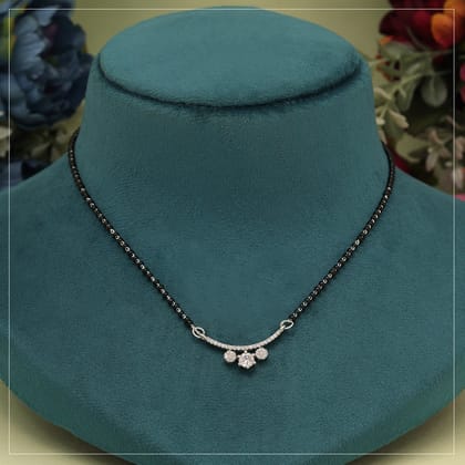 Silver Color American Diamond Mangalsutra (MS350SLV)-Length: 42.00 CM x Width: 0.20 CM / Silver / Alloy With Good Quality Silver Plated