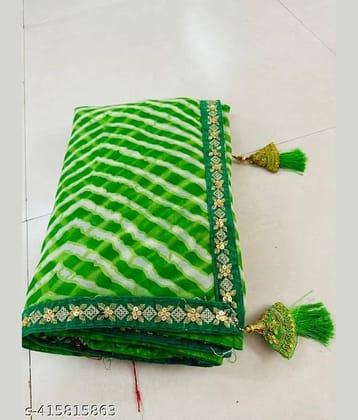 Gullak Georgette Printed Regular Saree With Unstitched Blouse Piece ( Green )