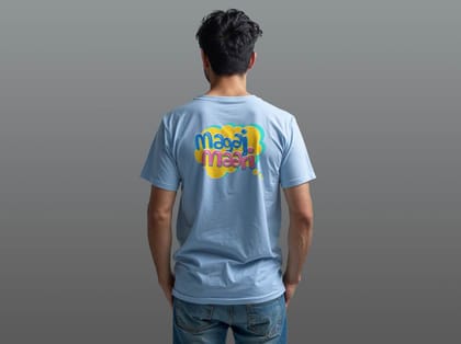 Taarak Mehta Ka Ooltah Chashmah| Blue Back Printed Regular Fit T-Shirts For Men (MAGAJ MAARI)