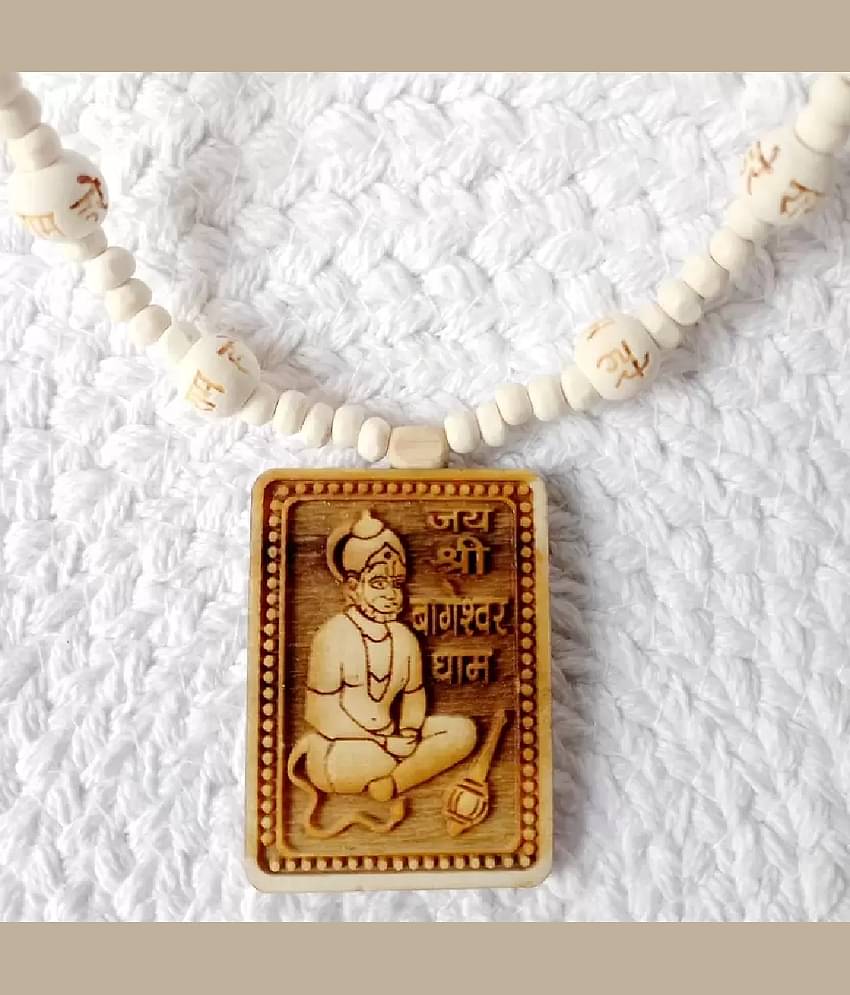 Tulsi Original & Natural Wood Tulsi Kanthi Mala With Hanuman ji Bageshwar Dham Balaji Hare ram Hare Krishna Beads