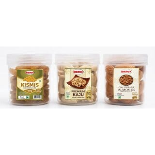BIKRUX Premium Dry Fruits Combo Pack Golden Kismis, Whole Kaju California Almonds (3 x 50g)