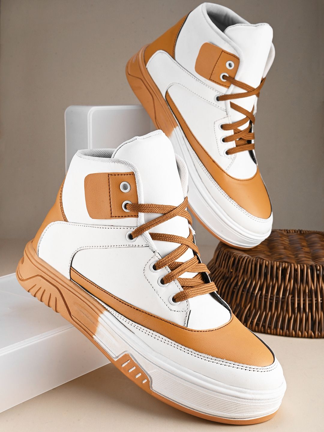 WoakersWHITEsynthetic leather Lace up Causal ShoesforMen - UK8