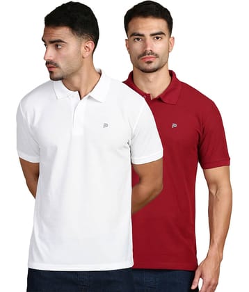 LUX PARKER Pack of 2 Cotton Blend Regular Fit Solid Half Sleeves Men's Polo T Shirt ( Multicolor10 )
