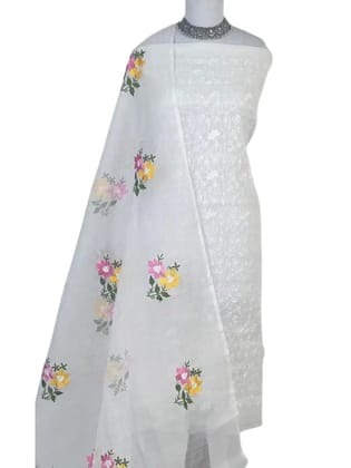 Kota Doria Dress Material White Floral Jaal