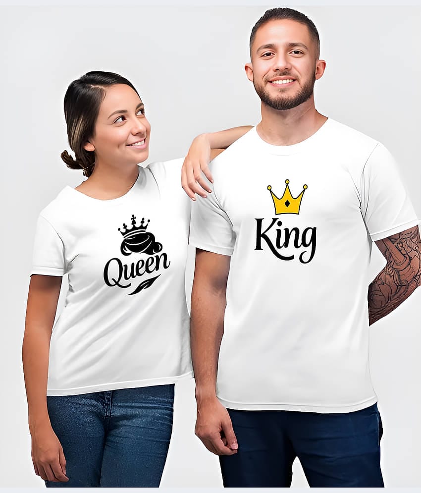 BINAYAK White Cotton Regular Fit Couple T-Shirt