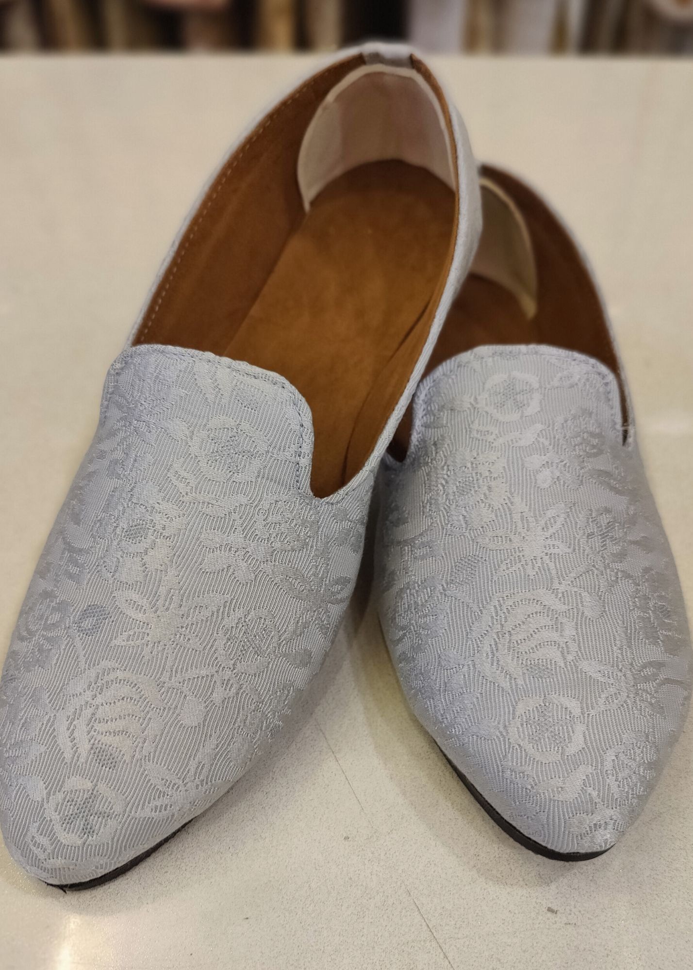Grey Classic Self Shoes for Mens-Gray / 6