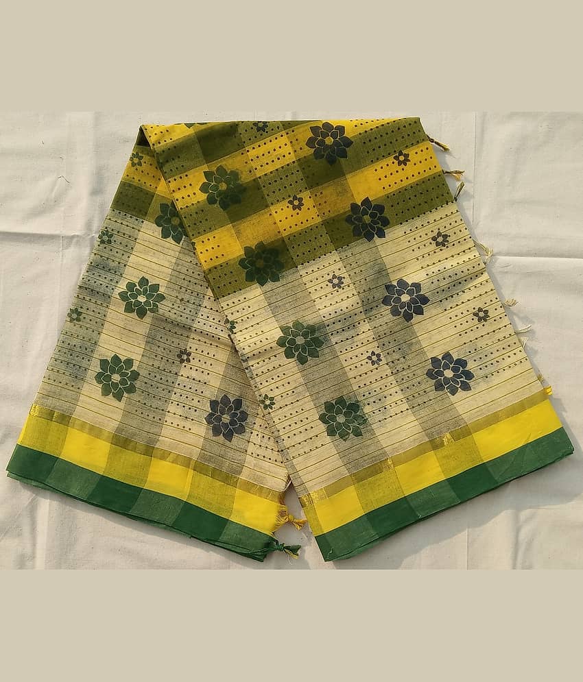 RAJ SAREE HOUSE Cotton Printed Saree Without Blouse Piece ( Green )