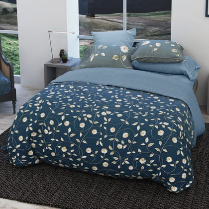 Eden Garden - 200TC King Size Pure Cotton Digital Printed BedSheet-KING / AQUA
