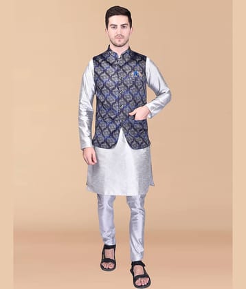 PRINTCULTR Silver Silk Regular Fit Men's Kurta Pyjama Set ( Pack of 1 )