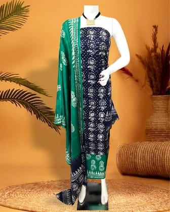 Katan Silk Wax Batik Hand Dyed Blue Suit