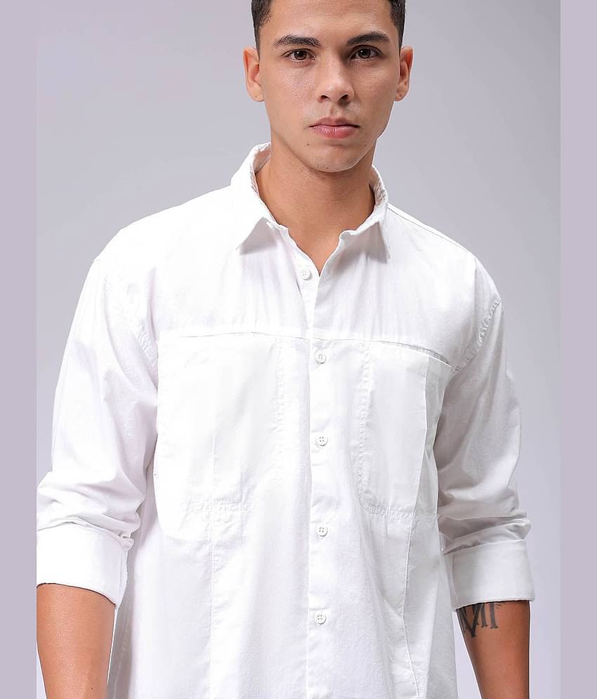 The Indian Garage Co. 100% Cotton Relaxed Fit Solids Full Sleeves Men's Casual Shirt - White ( Pack of 1 )