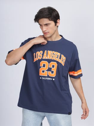 Men LOS ANGELES Printed Oversized T-Shirt-M / Navy Blue