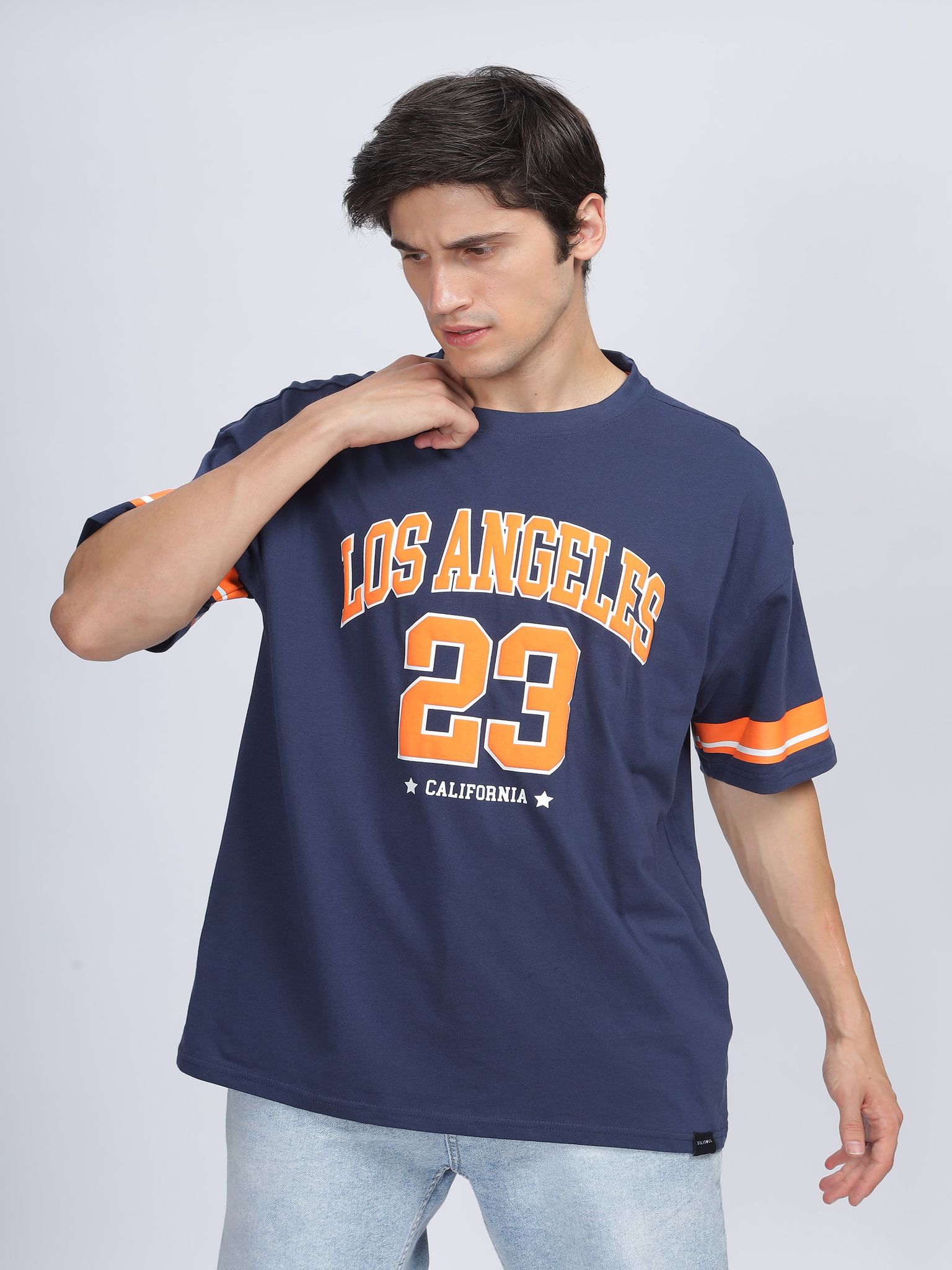 Men LOS ANGELES Printed Oversized T-Shirt-M / Navy Blue