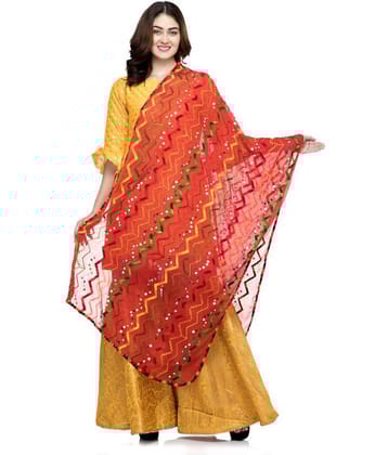 A R Silk Red Chiffon Hand Embroidered Dupatta
