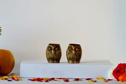Brass Owl Decor Showpiece (Color - Golden, Size - 2H *1.75L*1.75B) by Snova Enterprises