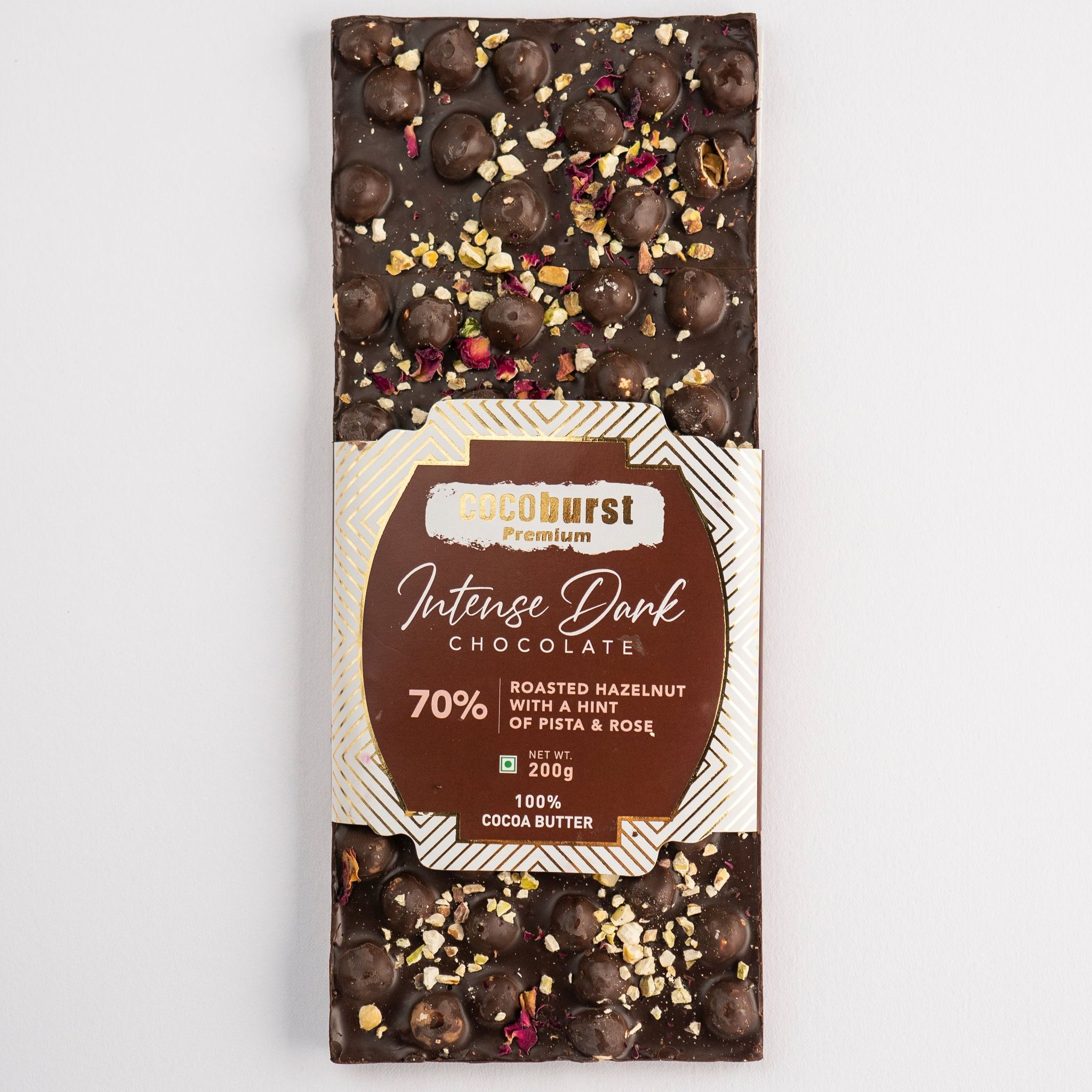 70% Intense Dark Chocolate 30% Hazelnut & Pista - 50g/100g/200g-200g