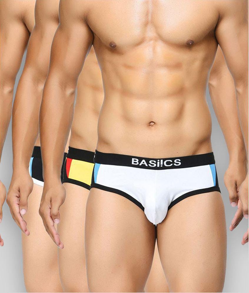 BASIICS By La Intimo - White 100% Cotton Mens Briefs ( Pack of 3 ) - S