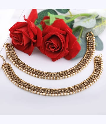 SILVER SHINE Gold plated designer pearl Diamond Anklet for Women And Girl