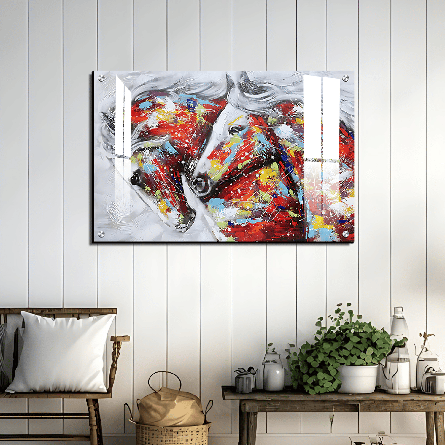 Horses Couple Paint Art Luxury Wall Painting-15 X 20 Inches / Acrylic Glass Thickness: 6mm