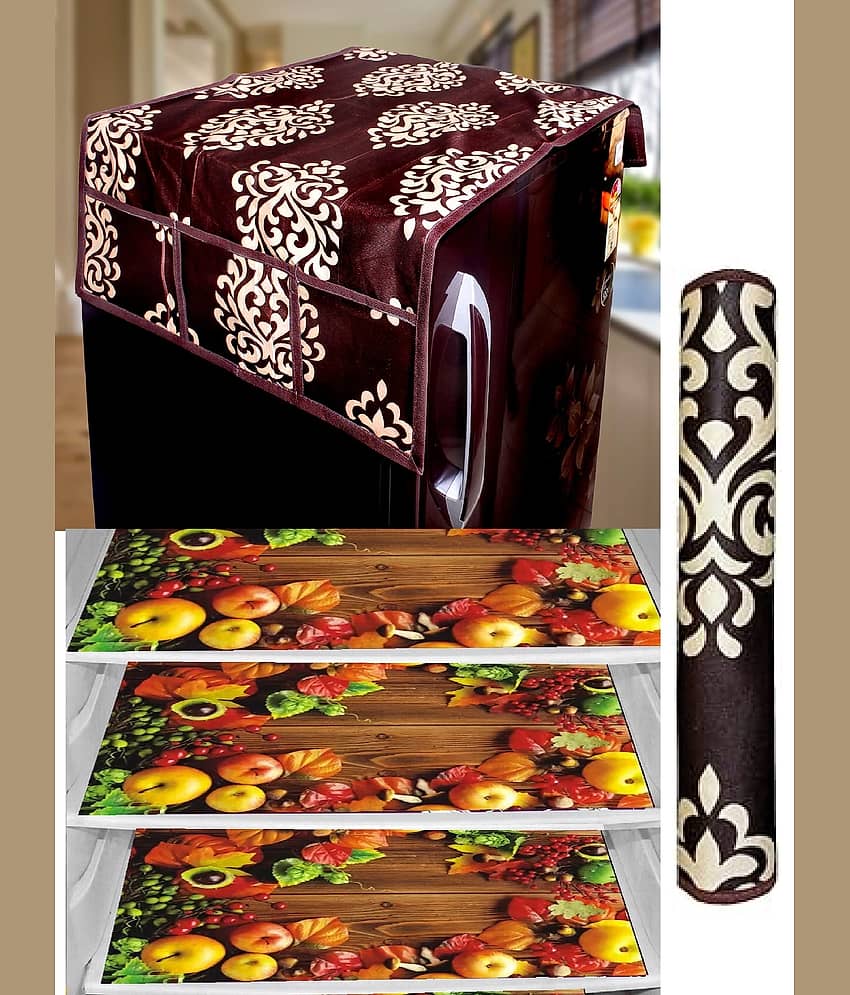 THE LION'S SHARE PVC Floral Fridge Mat & Cover ( 42 30 ) Pack of 5 - Green