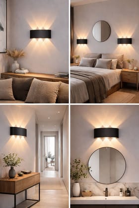 SPARKWORLD 3+3(WW) Up & Down LED Wall Light | IP65 Waterproof Outdoor/Indoor Wall Lamp (Black Body, Warm White)