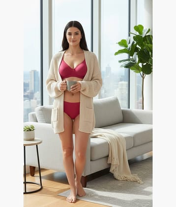 Elina Pack of 1 Cotton Bra & Panty Set For Women ( Fluorescent Pink )