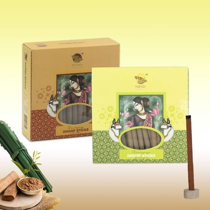 Nandi Panchgavya 100 Percent Cow Dung Dhoop Sticks for Pooja with Stand (Chandan & Lemongrass Fragrance-100 Sticks)
