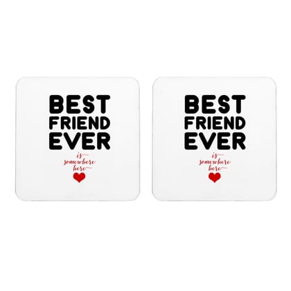 Multicolor Best Friend Ever Is Somewhere Here Set Of 2 Square Wooden Coaster