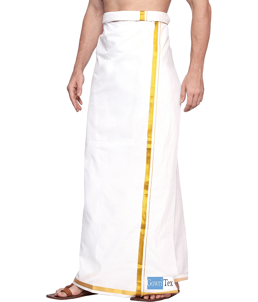 GOWRI TEX Silver Cotton Men's Dhoti ( Pack of 1 )