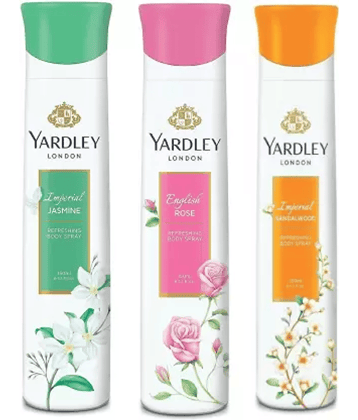 Yardley London JASMONE,English ROSE  and SandalWood Body Spray for WomenBody Spray - For Women (450 ml, Pack of 3)