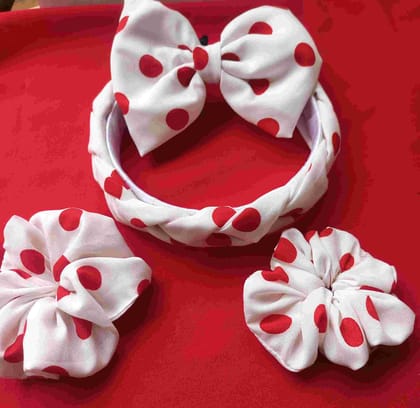 White Braided HairBand with White Polka Dot Retro Design Combo for Women and Girls, Hair Accessories Makeup Hairband Hair Accessories for Women Pack of 4 (White andRed)