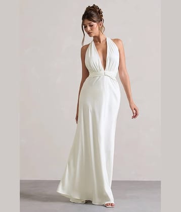 Traquila White Flared Georgette Women's Stitched Ethnic Gown ( Pack of 1 )