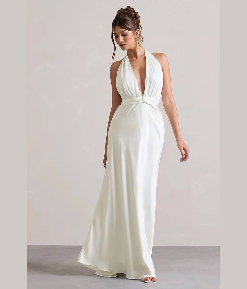 Traquila White Flared Georgette Women's Stitched Ethnic Gown ( Pack of 1 )