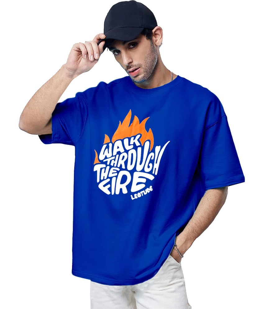 Leotude Cotton Blend Oversized Fit Printed Half Sleeves Men's Round T-Shirt - Blue ( Pack of 1 )