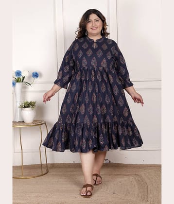 Swasti Cotton Blend Printed Anarkali Women's Kurti - Blue ( Pack of 1 )