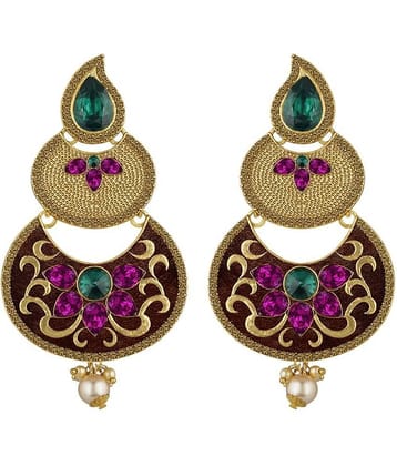 Spargz Antique Gold Plated Multicolor AD Stone Long Indian Style Enamel Work Chandbali Earrings For Women AIER 1351
