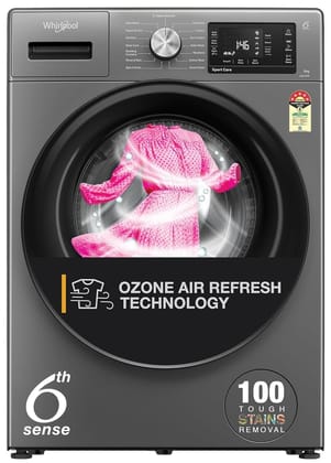 Whirlpool 9 Kg Ozone Technology 5 Star Inverter Front Load Fully Automatic Washing Machine with In-Built Heater (XO9012BYM52E, Midnight Grey, 100+ Tough Stains, 1400 RPM) 9kg Grey / 9 Kg Grey