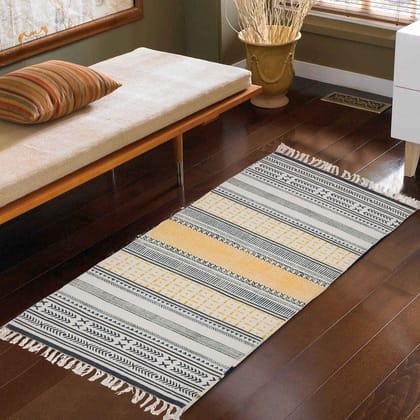 Minimalistic Musturd & Blue Rug-2ft x 6ft